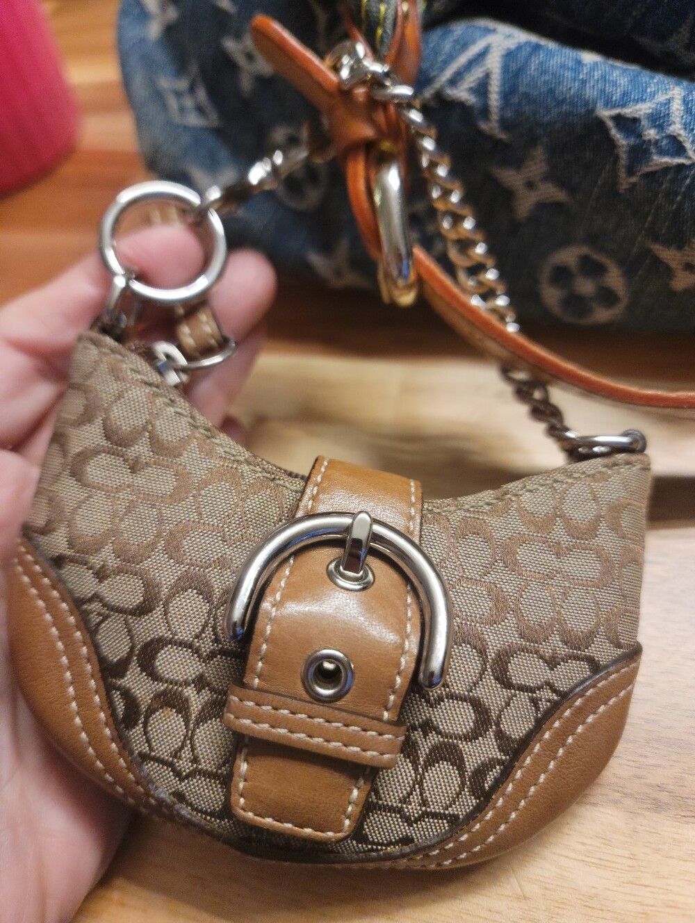 Coach Mini Signature Canvas Charm/key Chain in Brown and Tan Rare Y2k 😳